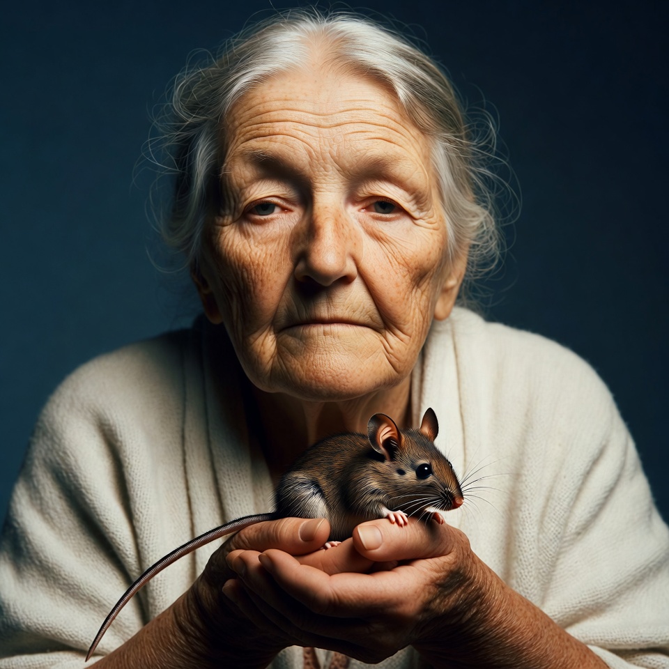 Elderly woman holding mouse Elderly woman holding mouse