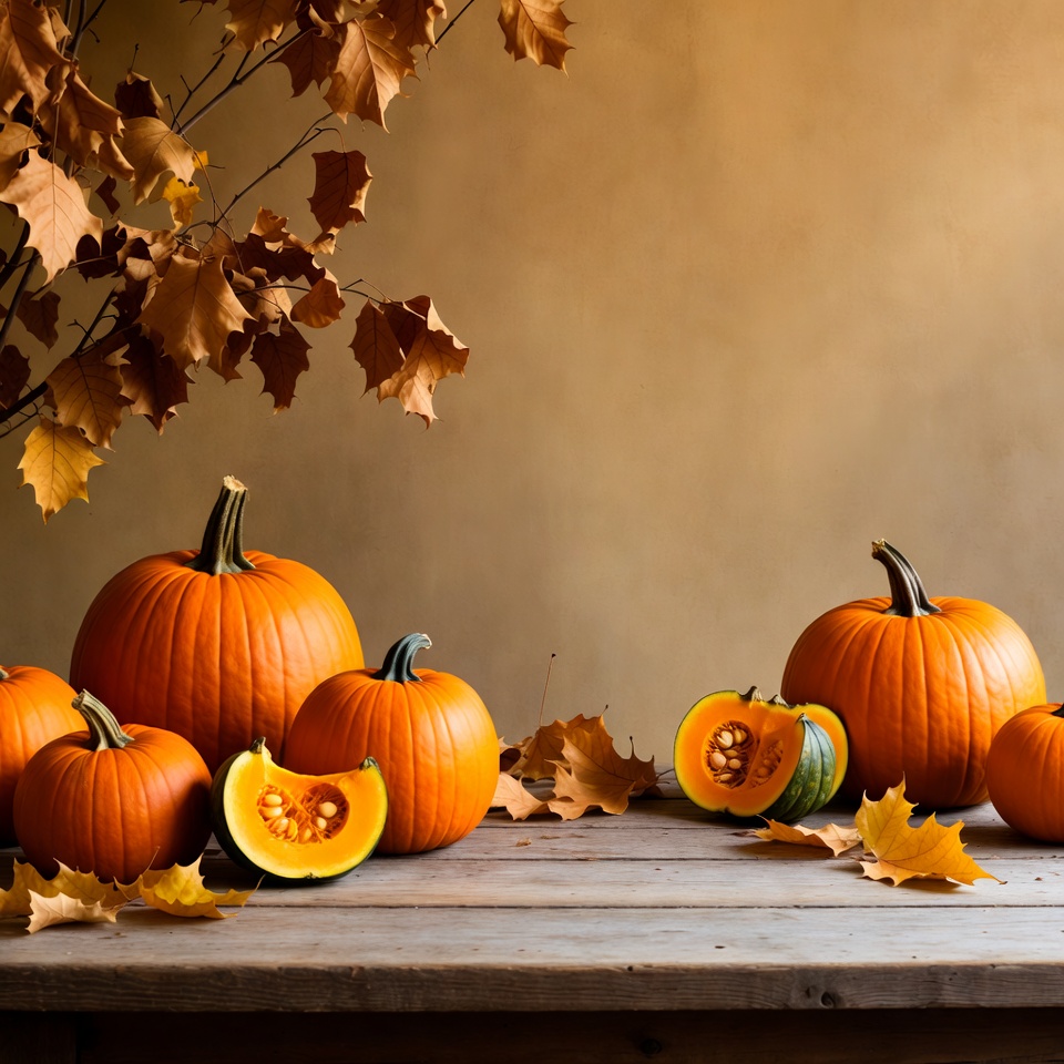 Autumn Pumpkins with Fall Leaves Autumn Pumpkins with Fall Leaves