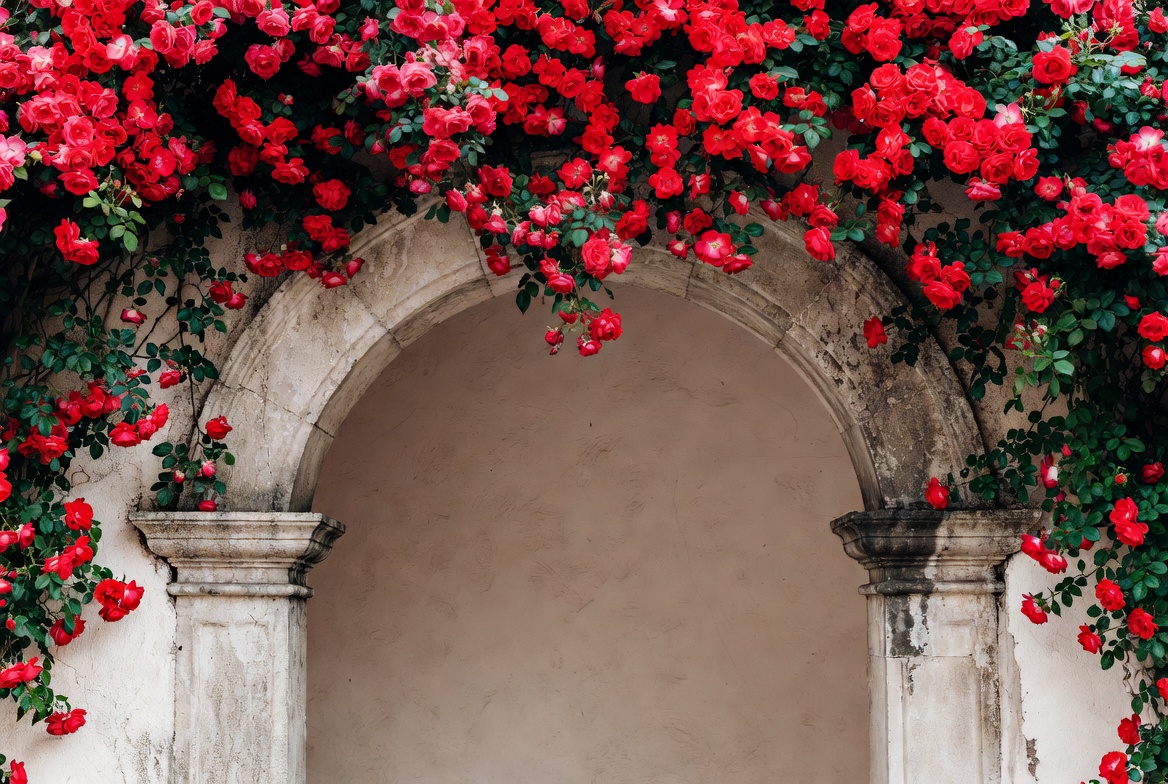 Red Bougainvillea Covered Stone Archway Red Bougainvillea Covered Stone Archway