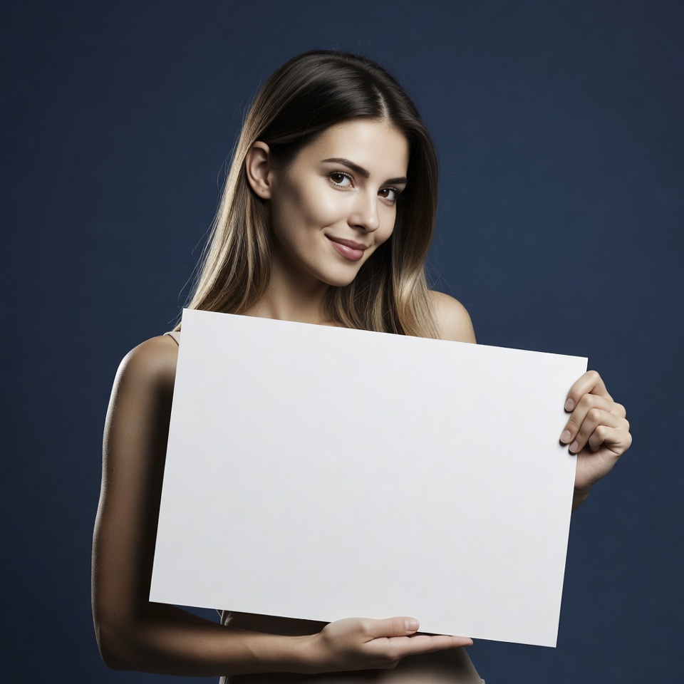 Smiling woman holding blank sign Smiling woman holding blank sign