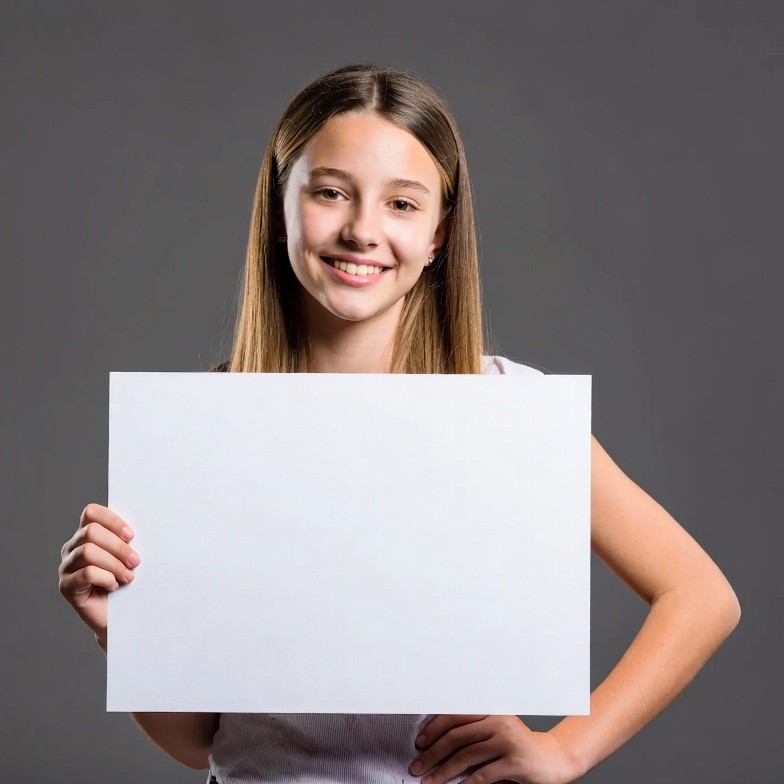 Girl holding blank sign Girl holding blank sign