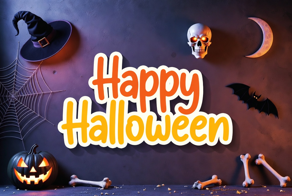 Happy Halloween with Witch Hat Skull Happy Halloween with Witch Hat Skull