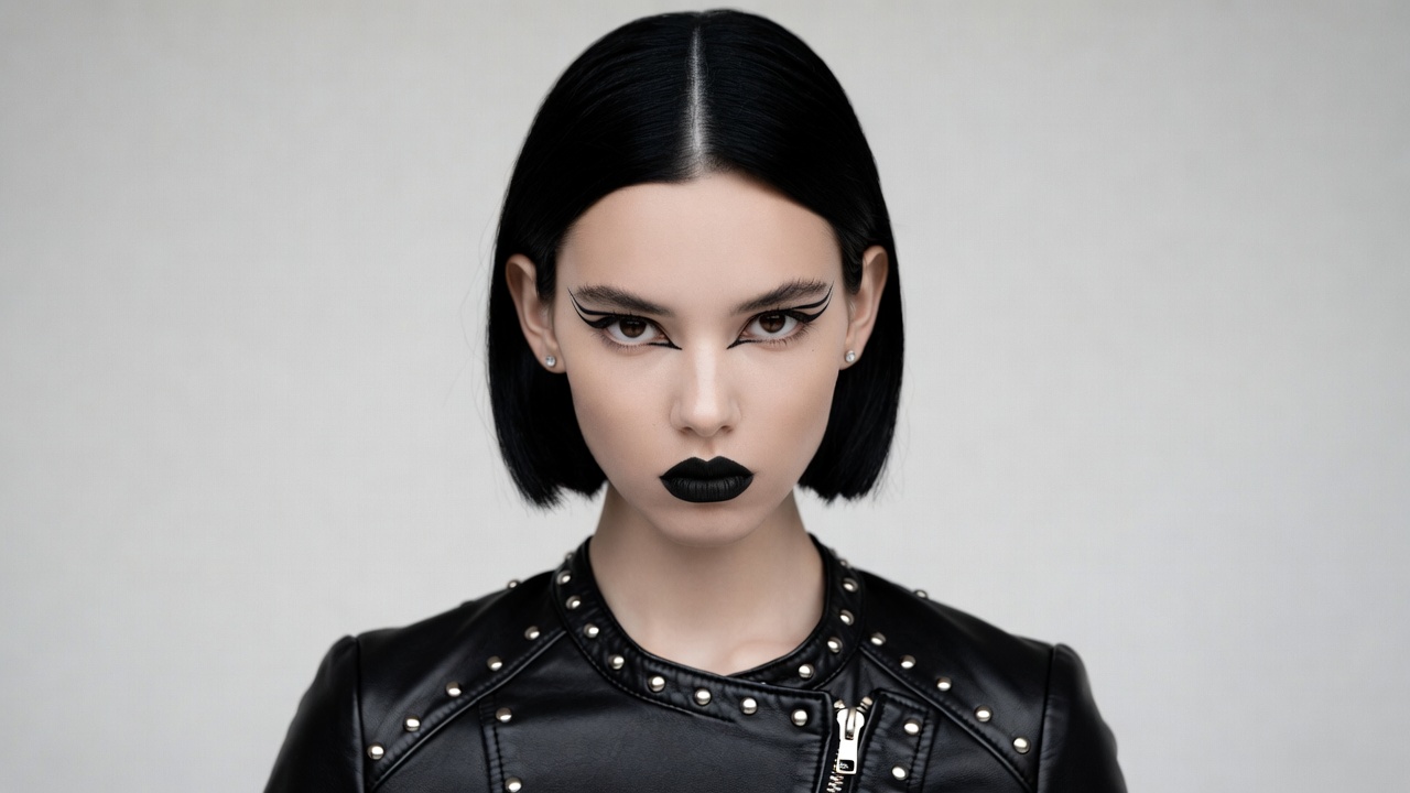 Asian woman in black leather jacket Asian woman in black leather jacket