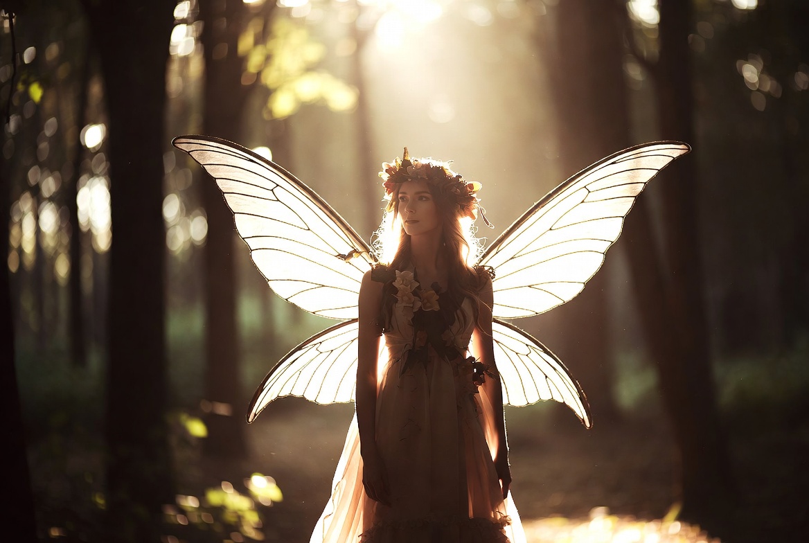Fairy woman with wings in forest Fairy woman with wings in forest
