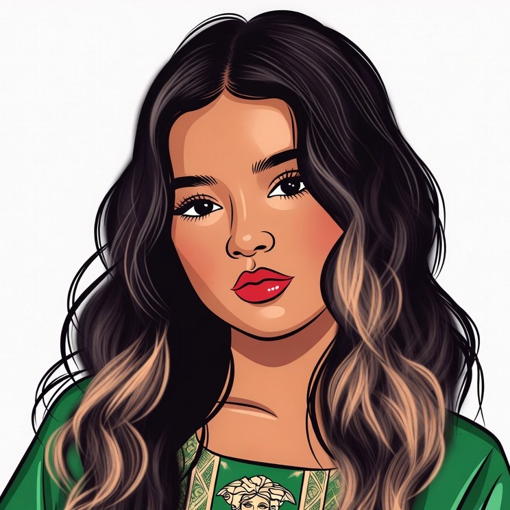 Beautiful Asian woman in green Versace top Beautiful Asian woman in green Versace top