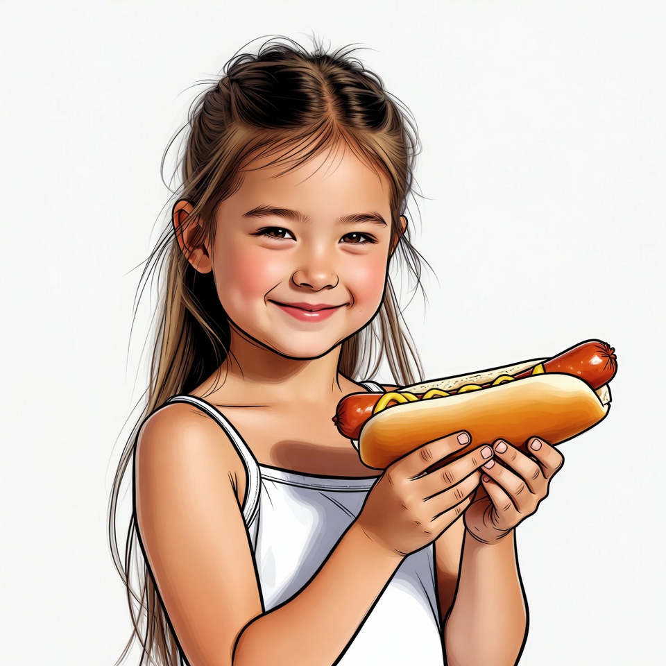 Asian girl holding hot dog Asian girl holding hot dog