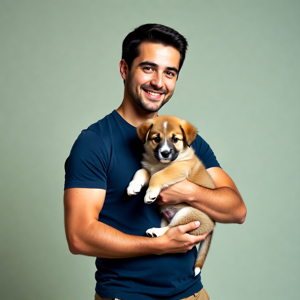 Man holding cute puppy Man holding cute puppy
