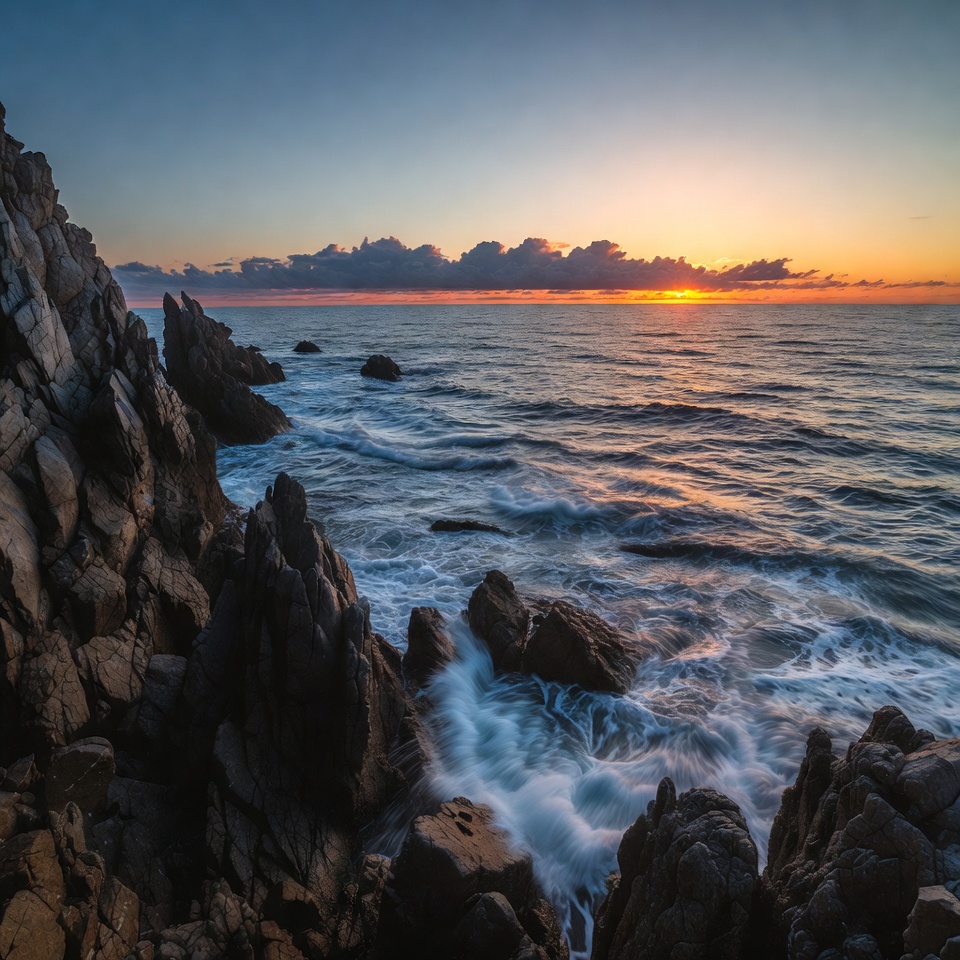 Ocean Sunset Over Rocky Coastline Ocean Sunset Over Rocky Coastline