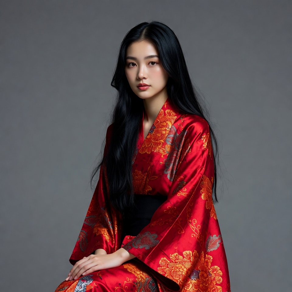 Asian woman in red kimono Asian woman in red kimono