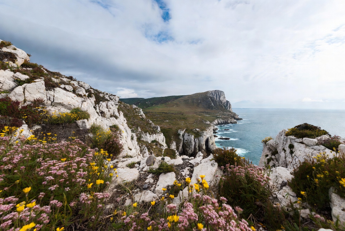 Cliff Coastline with Wildflowers and Ocean Cliff Coastline with Wildflowers and Ocean