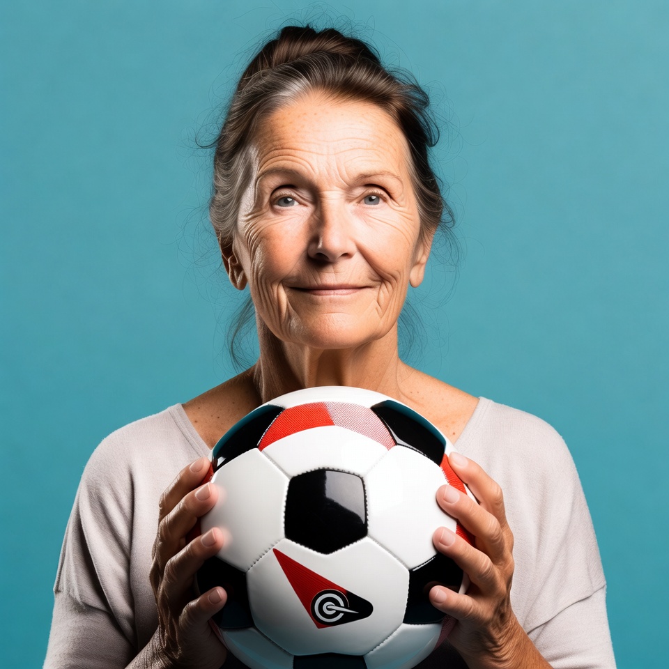 Elderly woman holding soccer ball Elderly woman holding soccer ball