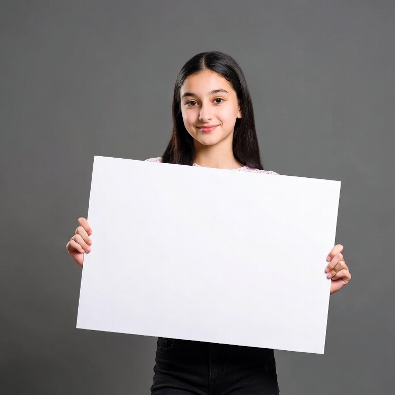 Asian girl holding blank sign Asian girl holding blank sign