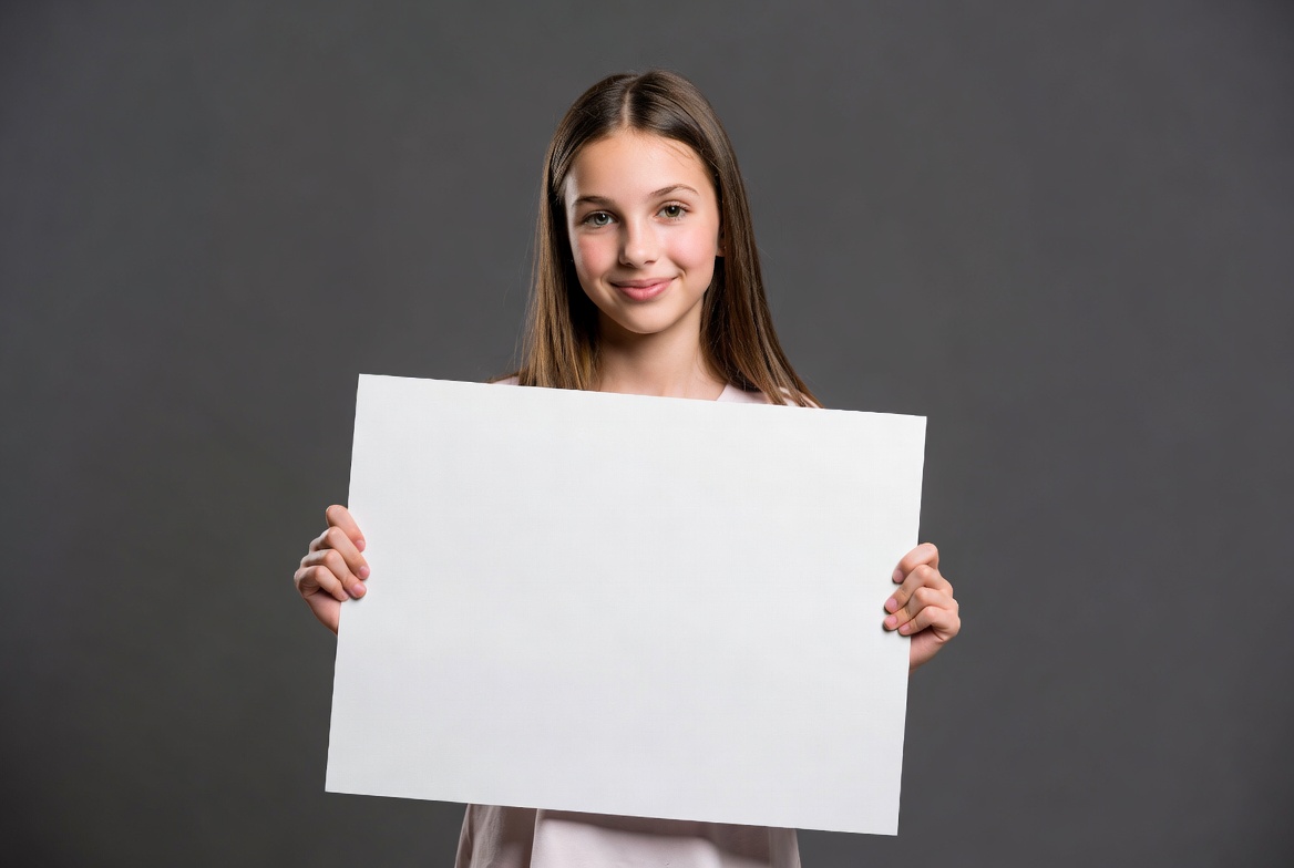 Girl holding blank sign Girl holding blank sign