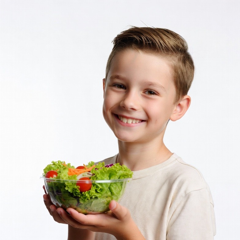 Boy holding fresh salad bowl Boy holding fresh salad bowl