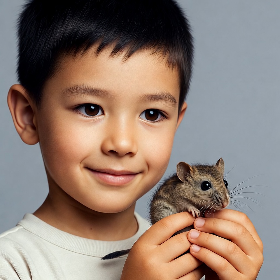 Asian boy holding hamster Asian boy holding hamster