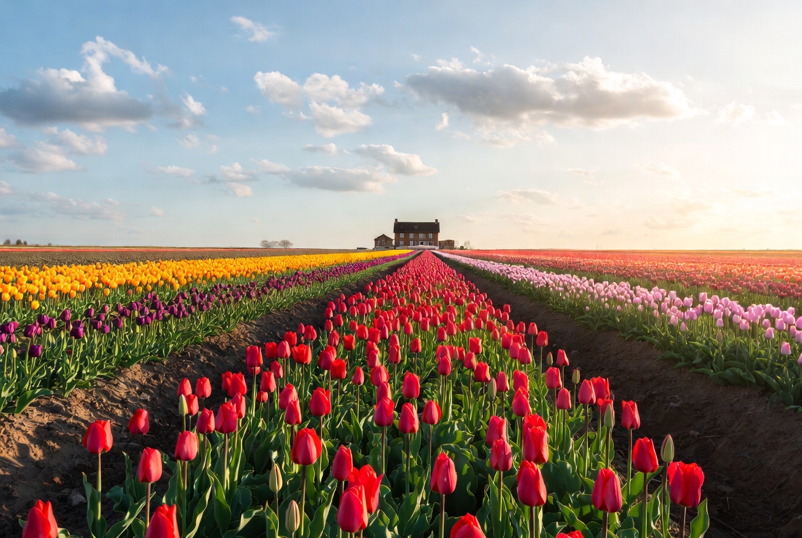 Colorful Tulip Fields with Barn Colorful Tulip Fields with Barn
