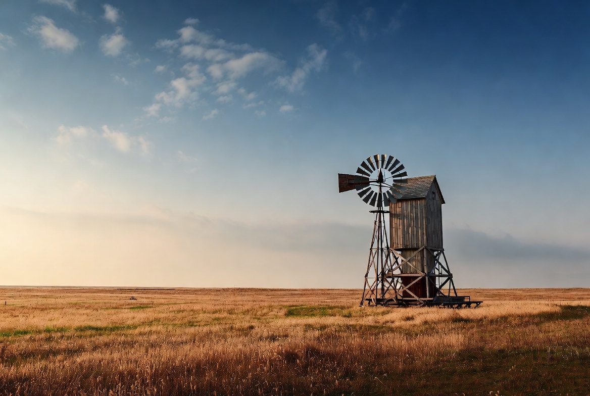 Rustic Windmill in Golden Grassland Rustic Windmill in Golden Grassland