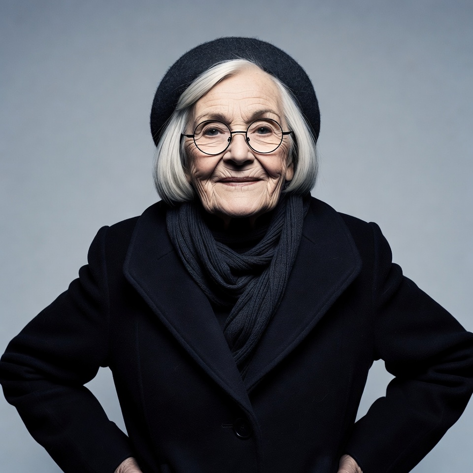 Elderly woman in beret and coat Elderly woman in beret and coat