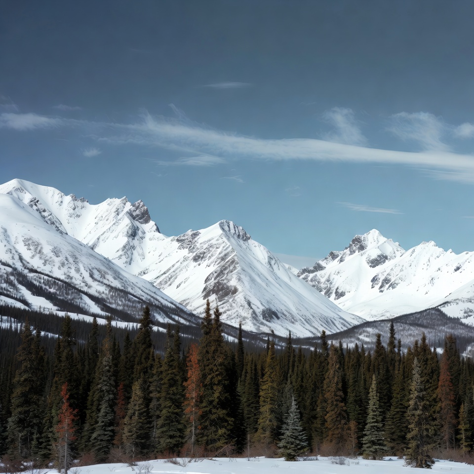 Snowy Mountains with Pine Forest Snowy Mountains with Pine Forest