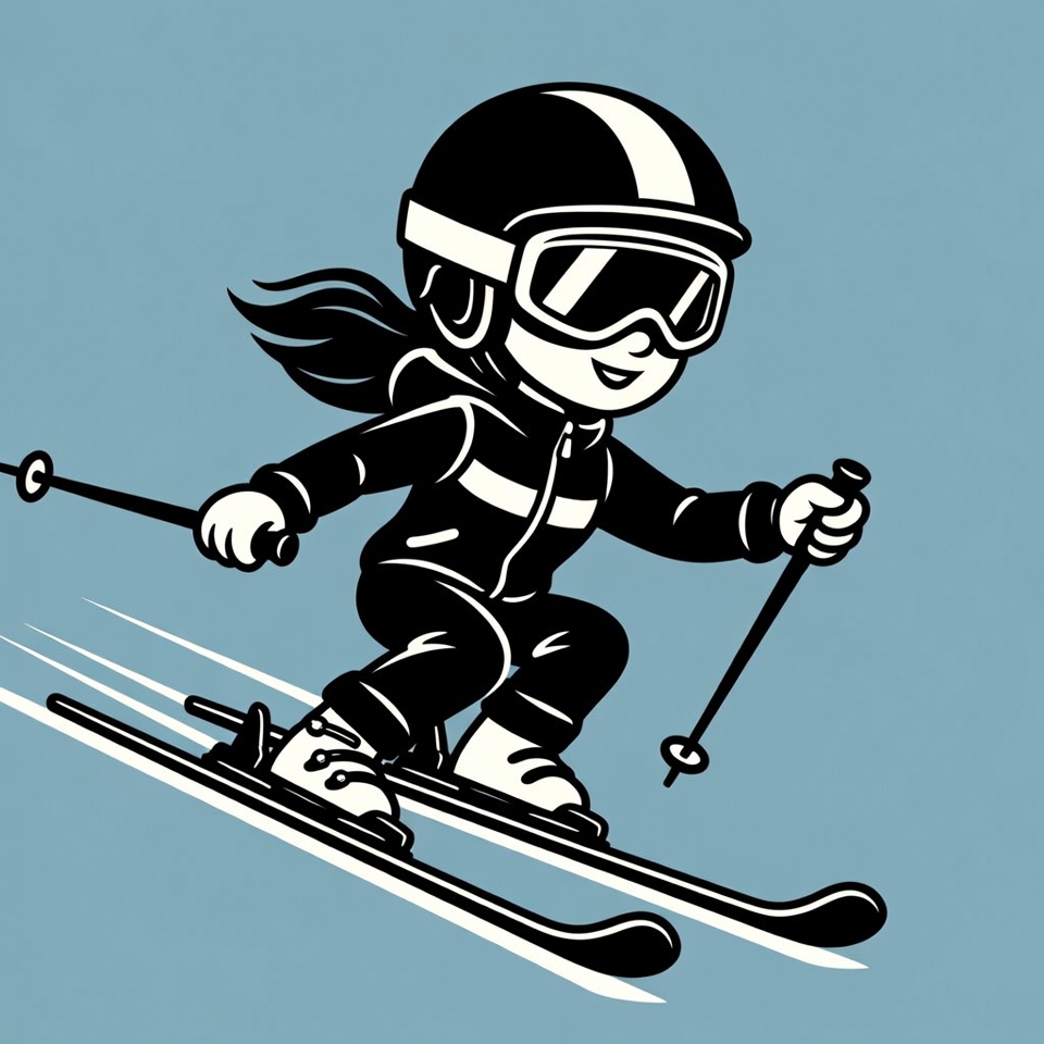 Girl skiing with skis and poles Girl skiing with skis and poles