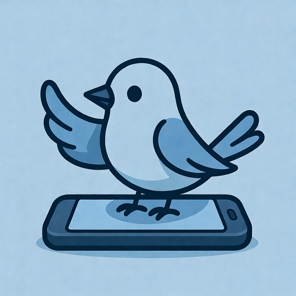 Blue bird standing on smartphone Blue bird standing on smartphone