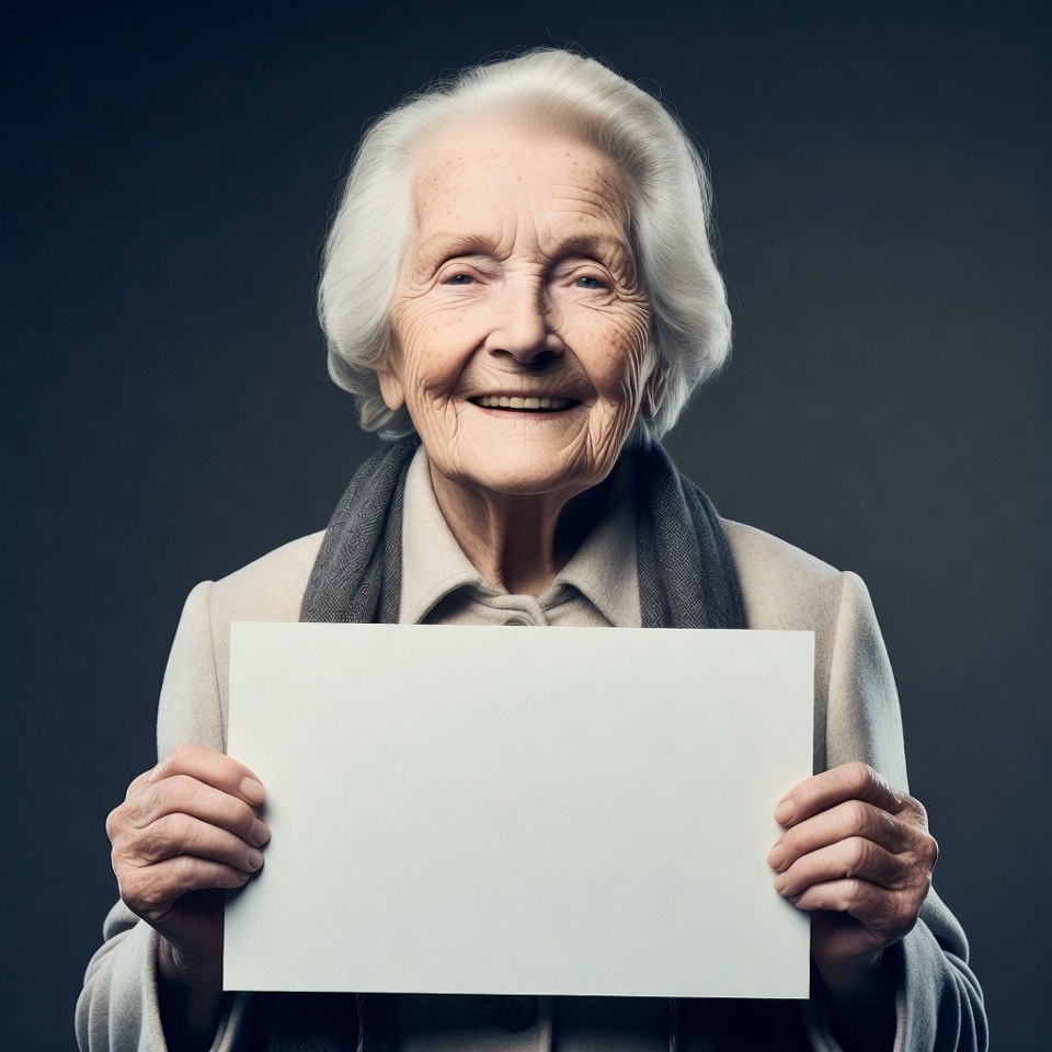 Elderly woman holding blank sign Elderly woman holding blank sign