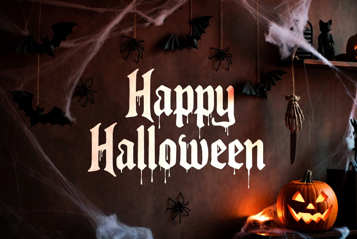 Happy Halloween with Bats and Pumpkin Happy Halloween with Bats and Pumpkin