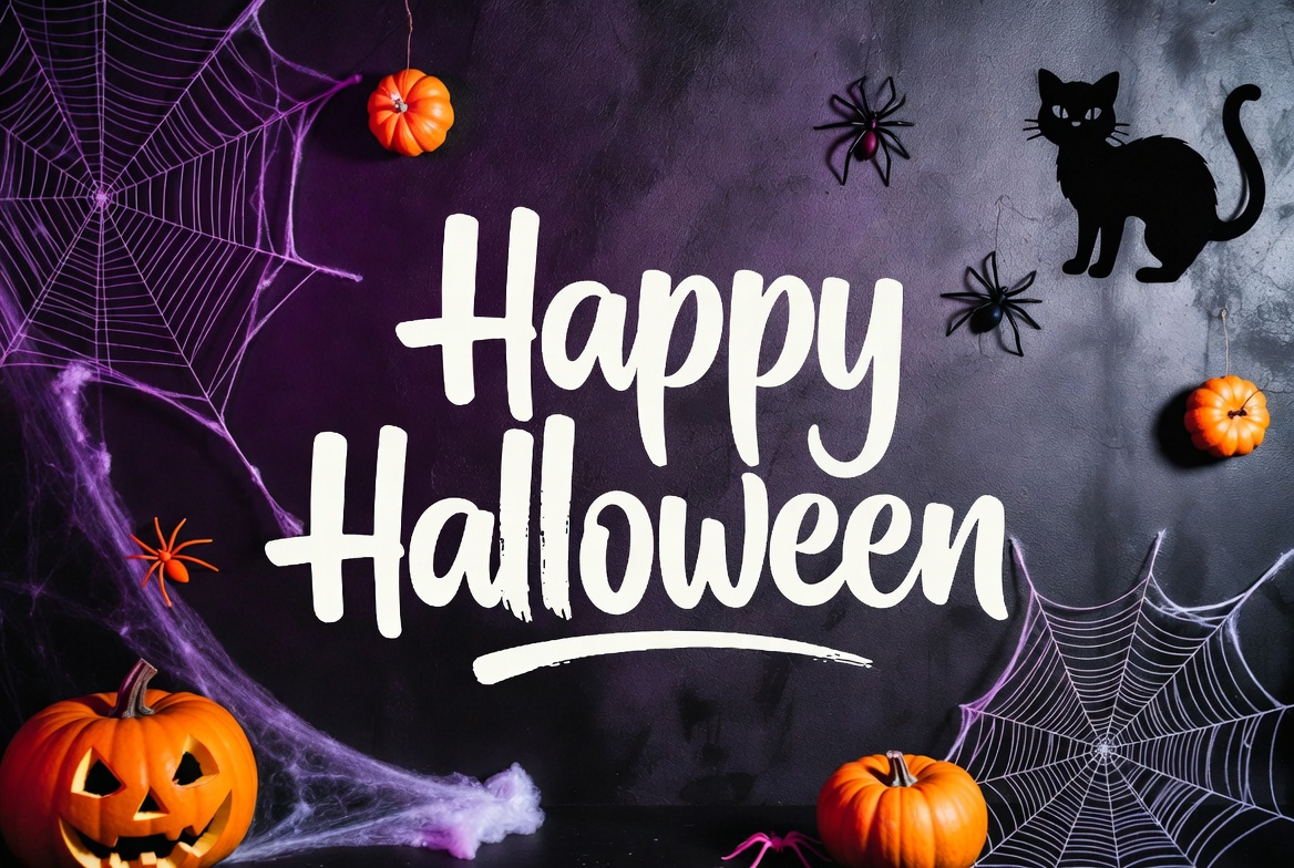 Happy Halloween with Pumpkins and Spiders Happy Halloween with Pumpkins and Spiders