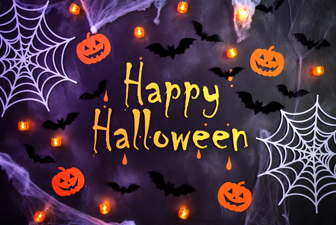 Happy Halloween with Pumpkins and Bats Happy Halloween with Pumpkins and Bats