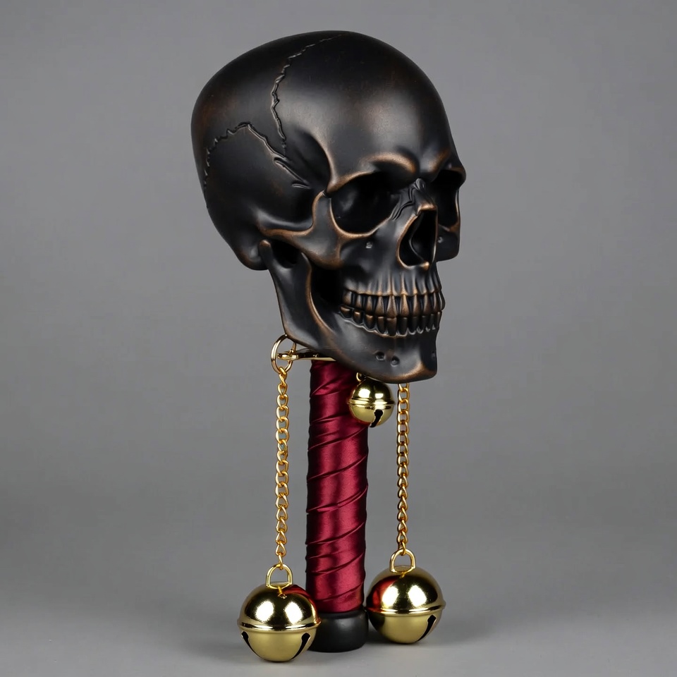 Black Skull on Red Tassel with Gold Bells Black Skull on Red Tassel with Gold Bells