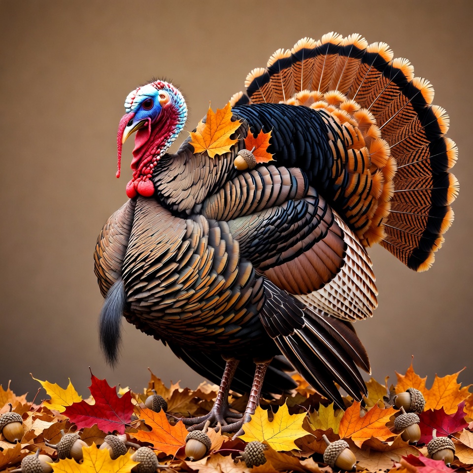 Turkey standing in autumn leaves Turkey standing in autumn leaves