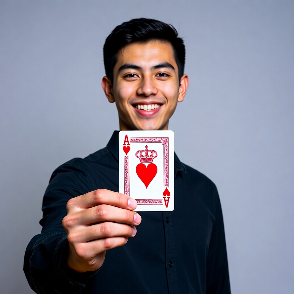 Asian man holding ace of hearts Asian man holding ace of hearts