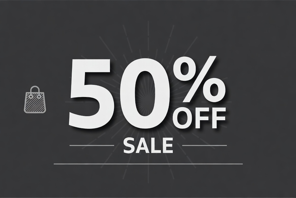 50% Off Sale with Shopping Bag 50% Off Sale with Shopping Bag
