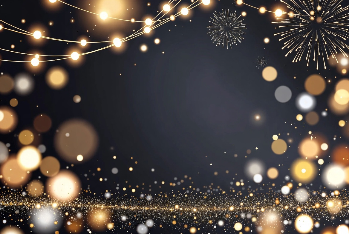 Golden fireworks and string lights background Golden fireworks and string lights background