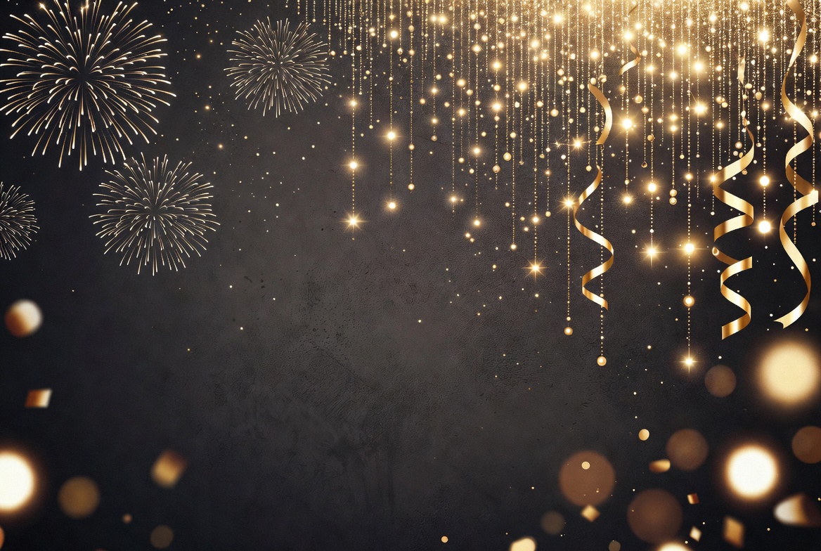 Golden fireworks and ribbons on black Golden fireworks and ribbons on black