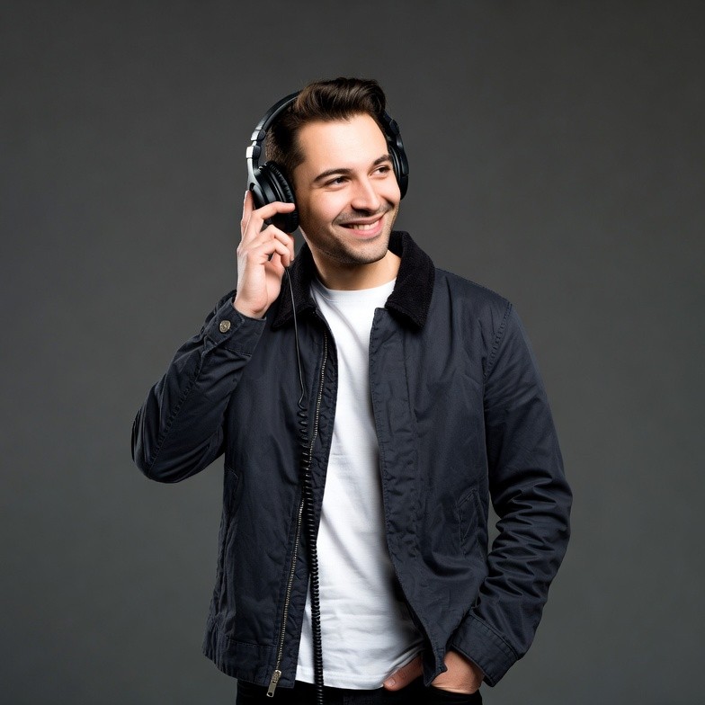 Man listening to headphones Man listening to headphones