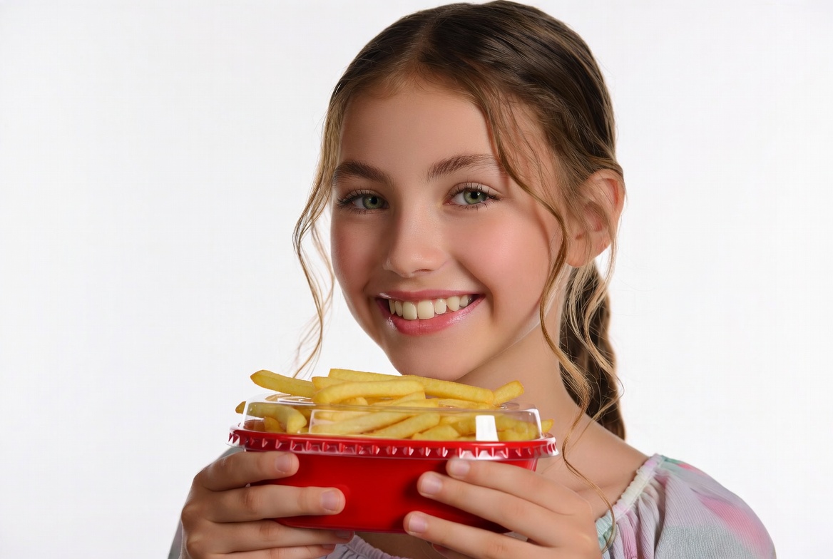Girl holding french fries Girl holding french fries