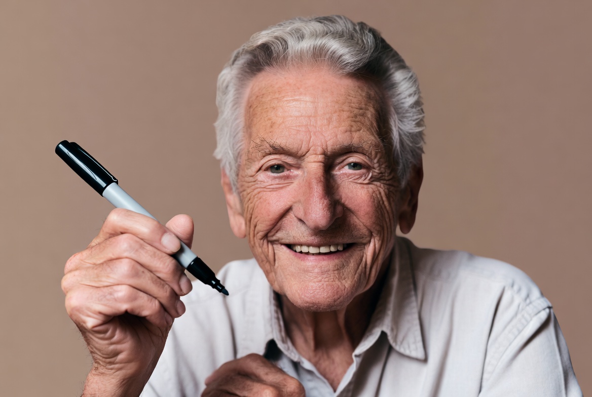 Elderly man holding marker Elderly man holding marker