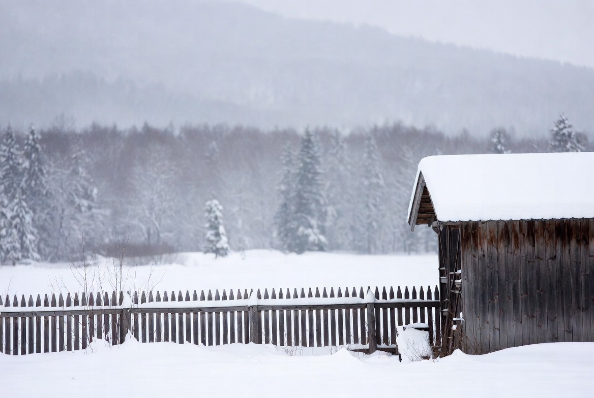 Snowy Wooden Barn in Winter Landscape Snowy Wooden Barn in Winter Landscape