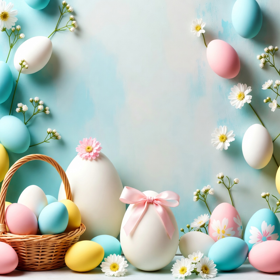 Easter Eggs Basket with Daisies Easter Eggs Basket with Daisies