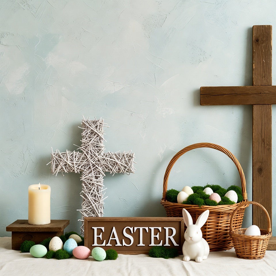 Easter Basket with Eggs and Cross Easter Basket with Eggs and Cross