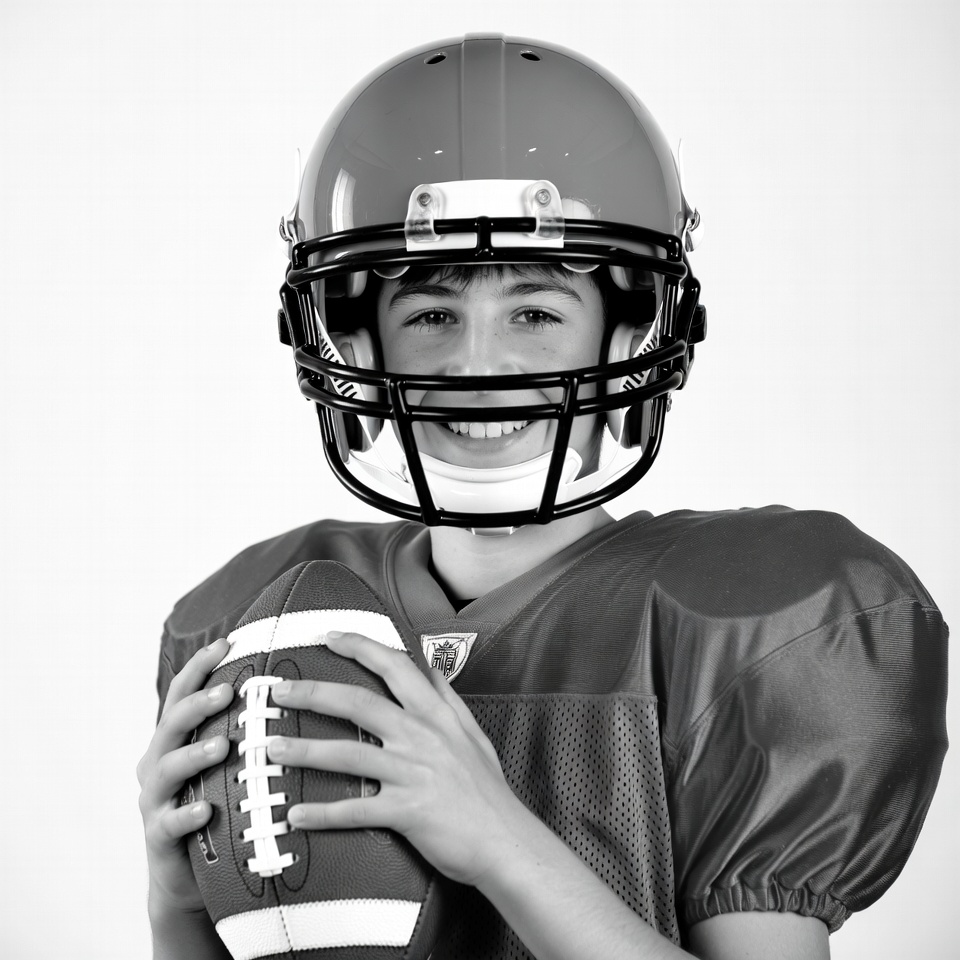 Boy holding football in helmet Boy holding football in helmet