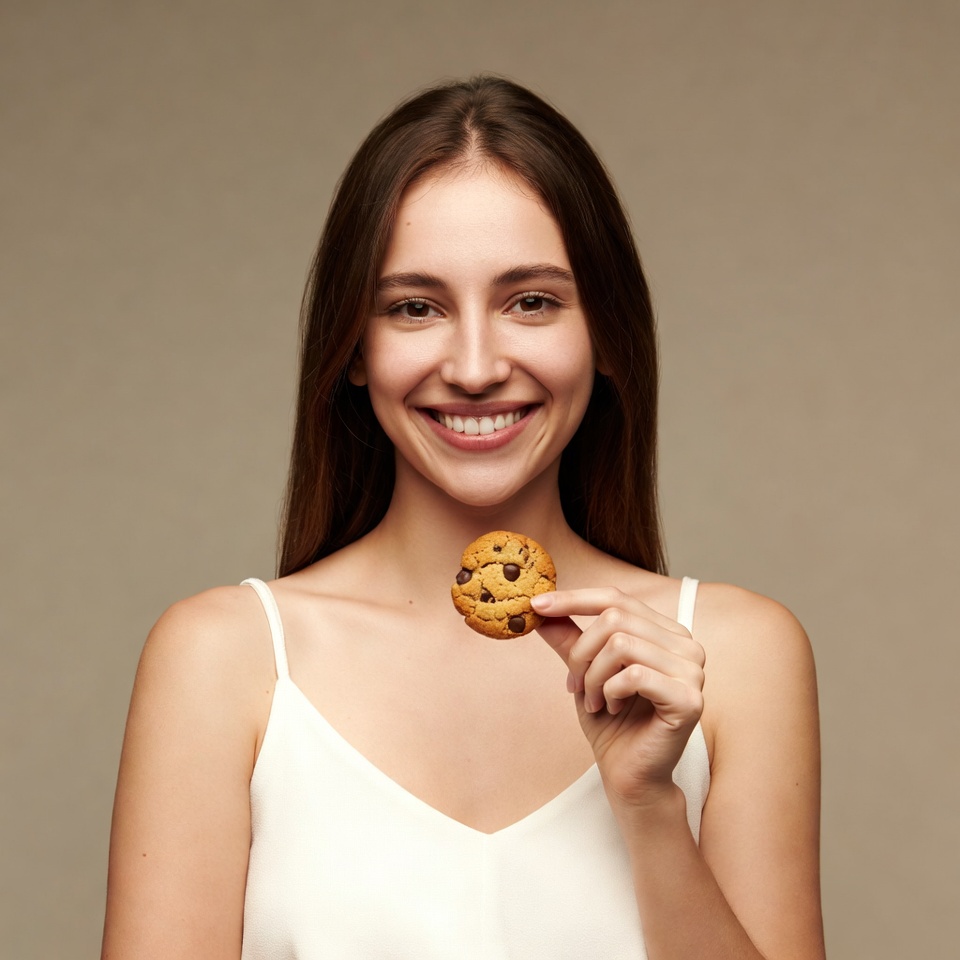 Woman holding chocolate chip cookie Woman holding chocolate chip cookie