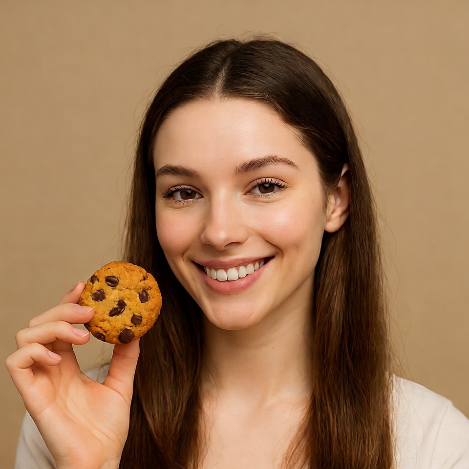 Woman holding chocolate chip cookie Woman holding chocolate chip cookie