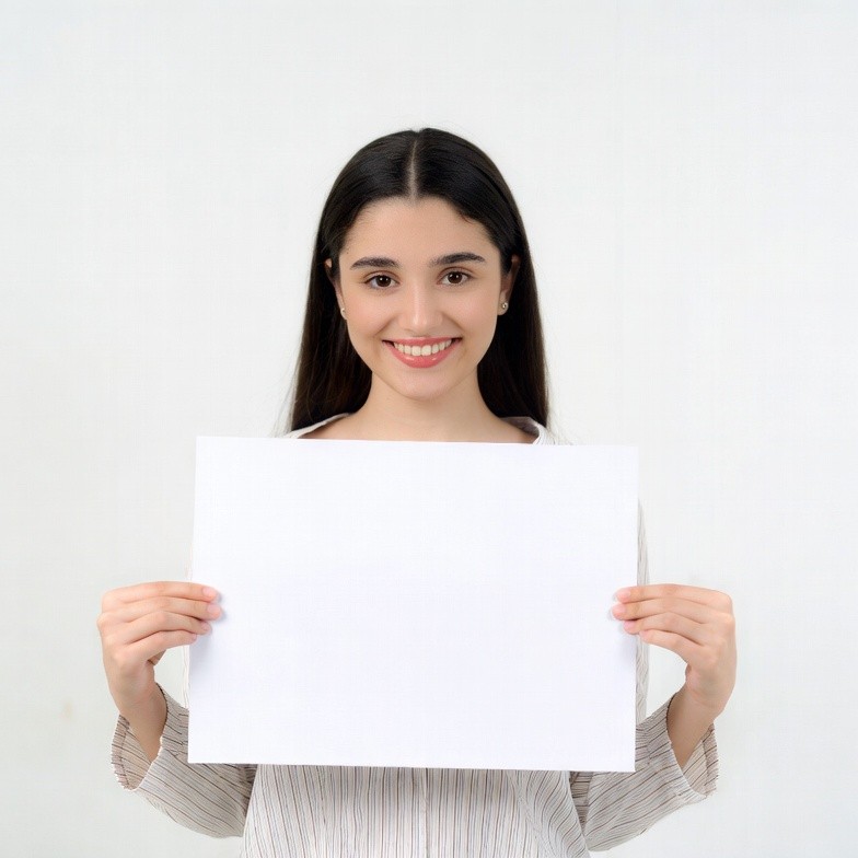 Smiling woman holding blank sign Smiling woman holding blank sign