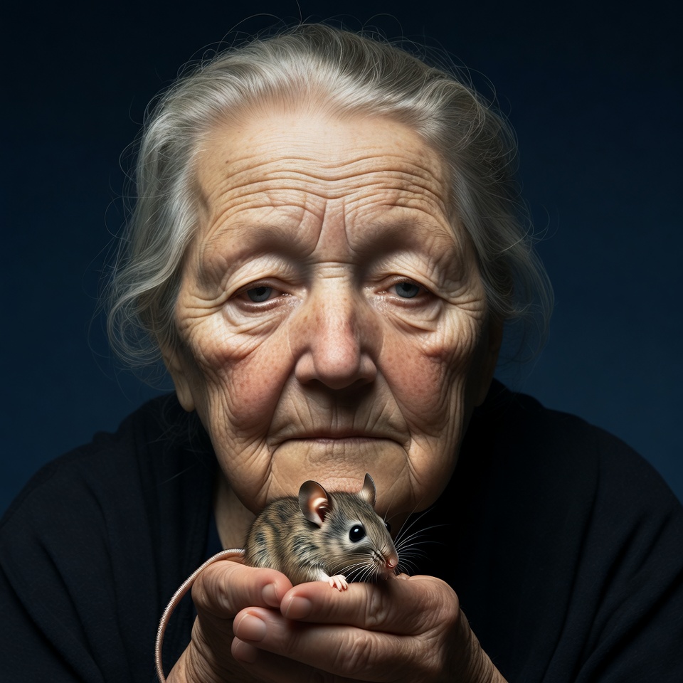 Elderly woman holding mouse Elderly woman holding mouse