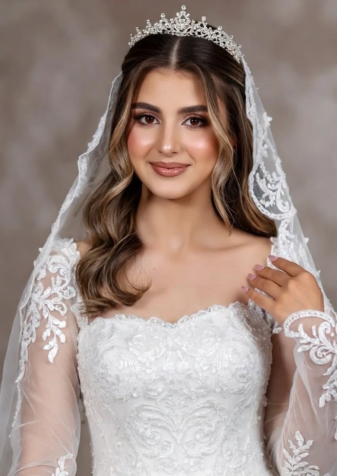 Bride with tiara and lace veil Bride with tiara and lace veil