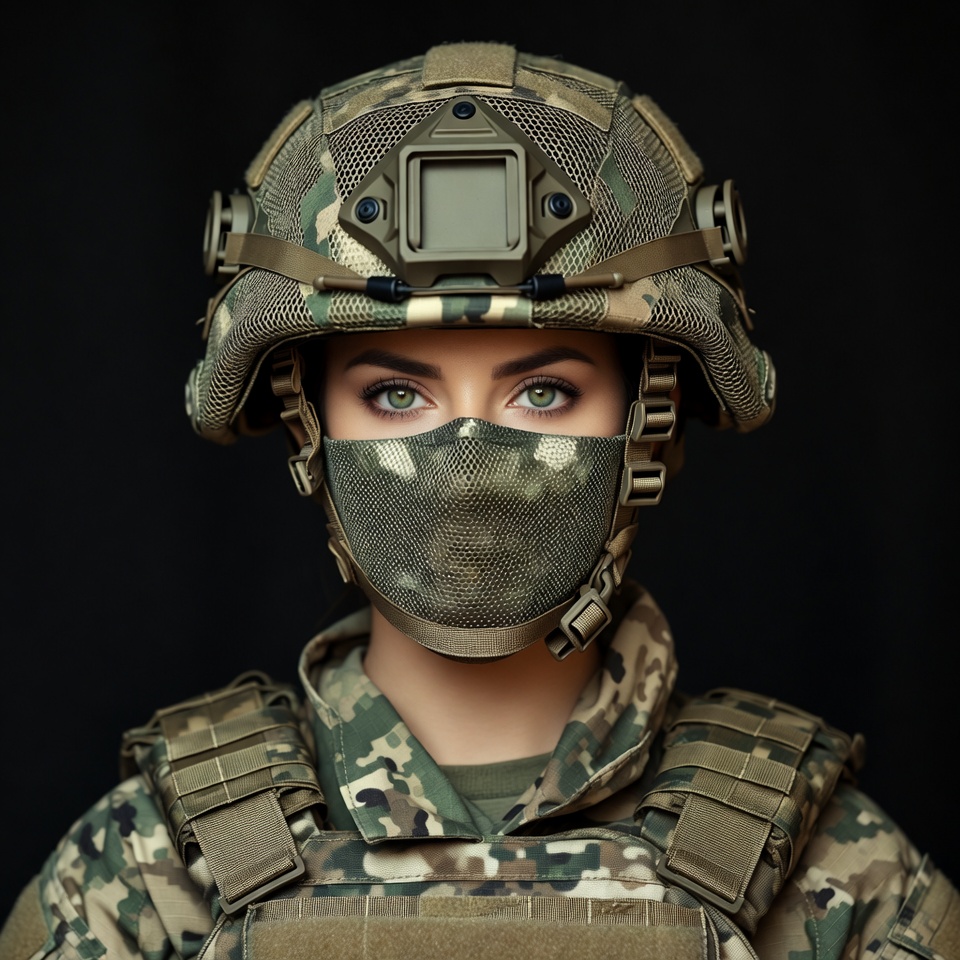 Woman in Camouflage Helmet and Mask Woman in Camouflage Helmet and Mask