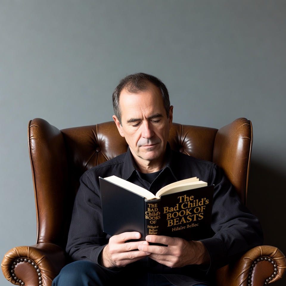 Man reading The Book of Beasts Man reading The Book of Beasts