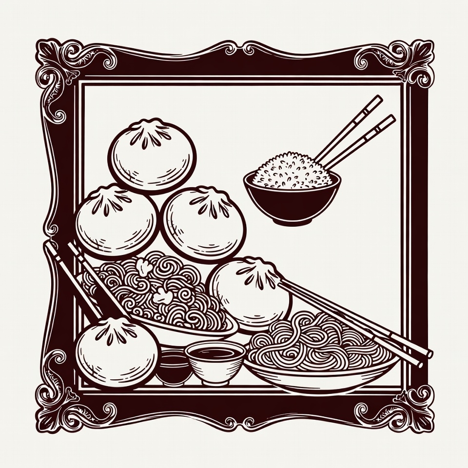 Chinese Dim Sum Bao Noodles Illustration Chinese Dim Sum Bao Noodles Illustration